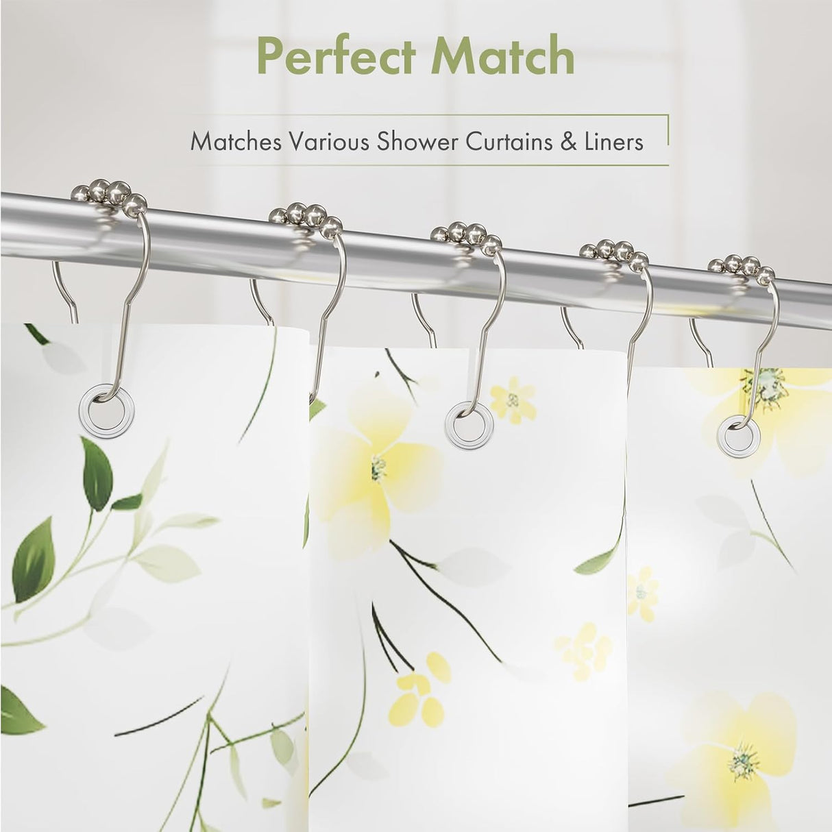 AmazerBath Nickel stainless steel shower curtain rings with shower curtain compatibility