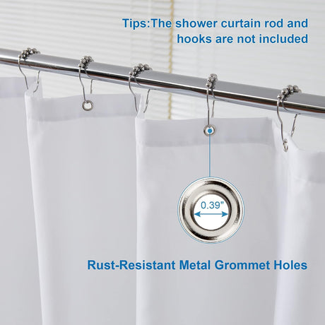 AmazerBath White waterproof fabric shower curtain liner, 72 x 72 inches, detail image 4.