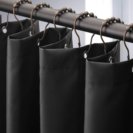 AmazerBath Black waterproof fabric shower curtain liner, 72 x 72 inches, detail image 2.