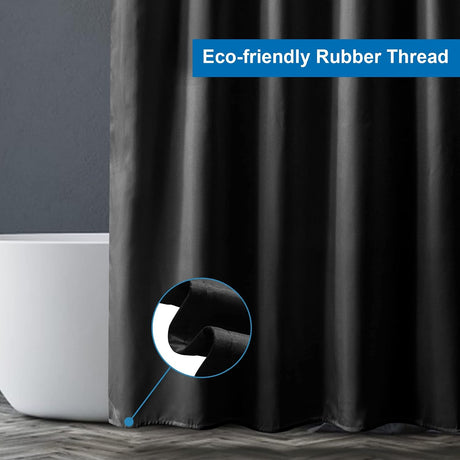 AmazerBath Black waterproof fabric shower curtain liner, 72 x 72 inches, detail image 6.