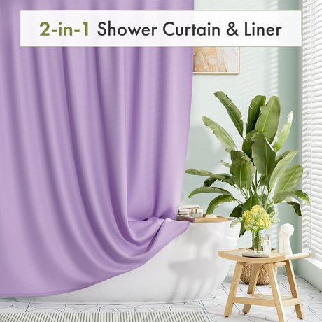 AmazerBath Lavender waterproof fabric shower curtain liner, 72 x 72 inches, detail image 6.