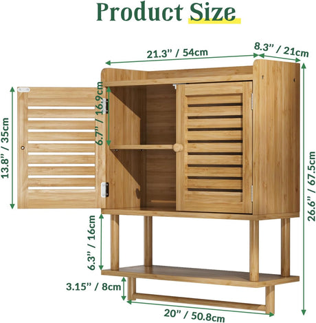 Wooden cabinet with dimensions labeled on a white background