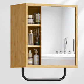 Bathroom cabinet with mirror and toiletries on a white background