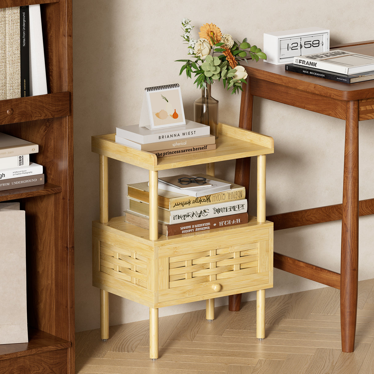 Bamboo Night Stand with Charging Station