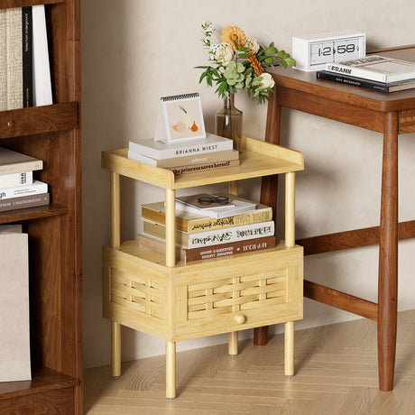 Bamboo Night Stand with Charging Station