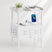 A white two-tier side table with a top shelf and a lower drawer, styled with a small potted plant.