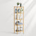 Bamboo shelf with various items on a white background