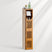 Tall bamboo wooden bathroom cabinet with toiletries on a white background