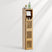 Tall bamboo wooden bathroom cabinet with toiletries on a white background