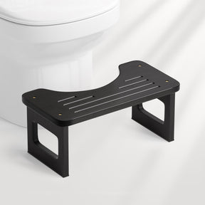 AmazerBath black bamboo toilet stool, 6.8-inch nonfoldable squat potty stool shown with a white toilet.