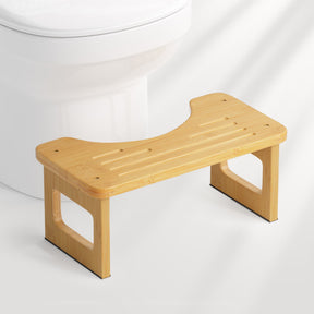 AmazerBath natural bamboo toilet stool, 6.8-inch nonfoldable squat potty stool shown with a white toilet.