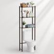Bathroom shelving unit with toiletries against a white background