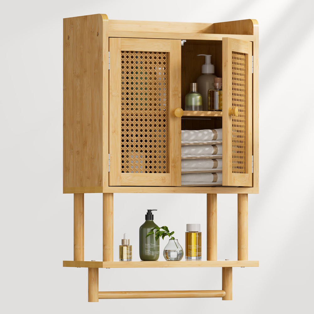 AmazerBath Bamboo Wall Storage Cabinet with Towel Bar
