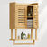 Bamboo Wooden cabinet with open doors displaying bathroom items on a white background