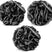 Three black bath pouf sponges with 'mazerBath' branding on a white background