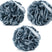 Three gray bath pouf sponges with 'BrazerBath' branding on a white background