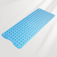 Blue textured bath mat on a light gray background