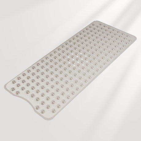 Rectangular bath mat with textured surface on a light gray background