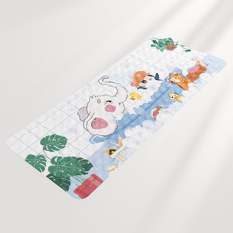 Children's play mat with cartoon animals and plants on a white background