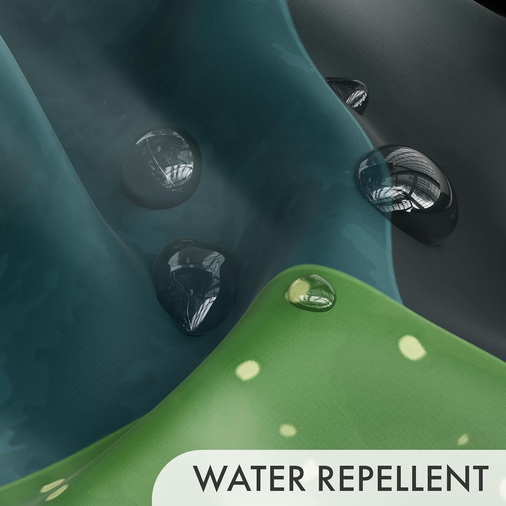 Close-up of water droplets on a water-repellent surface with 'WATER REPELLENT' text.