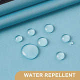Blue fabric with water droplets and 'WATER REPELLENT' text