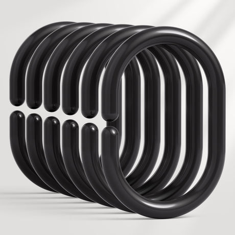 AmazerBath black C-shaped plastic shower curtain rings, set of 24, on a clean background.