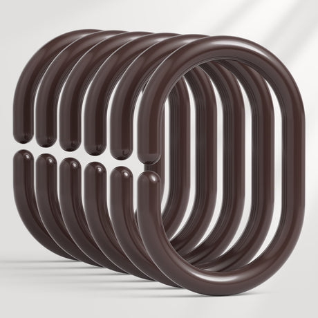 AmazerBath brown C-shaped plastic shower curtain rings, set of 24, on a clean background.