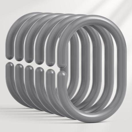 AmazerBath grey C-shaped plastic shower curtain rings, set of 24, on a clean background.