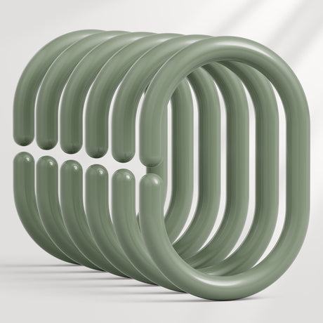 AmazerBath sage green C-shaped plastic shower curtain rings, set of 24, on a clean background.