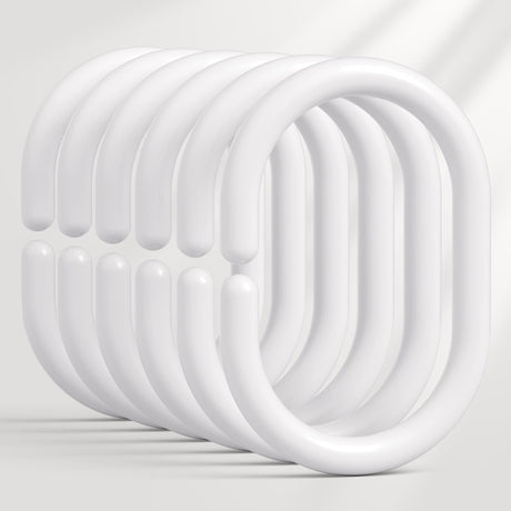 AmazerBath white C-shaped plastic shower curtain rings, set of 24, on a clean background.