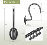 Black curtain rod set with measurements on a light gray background