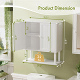 White corner cabinet with dimensions labeled on a green wall.
