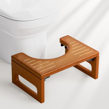 Wooden step stool on a white background