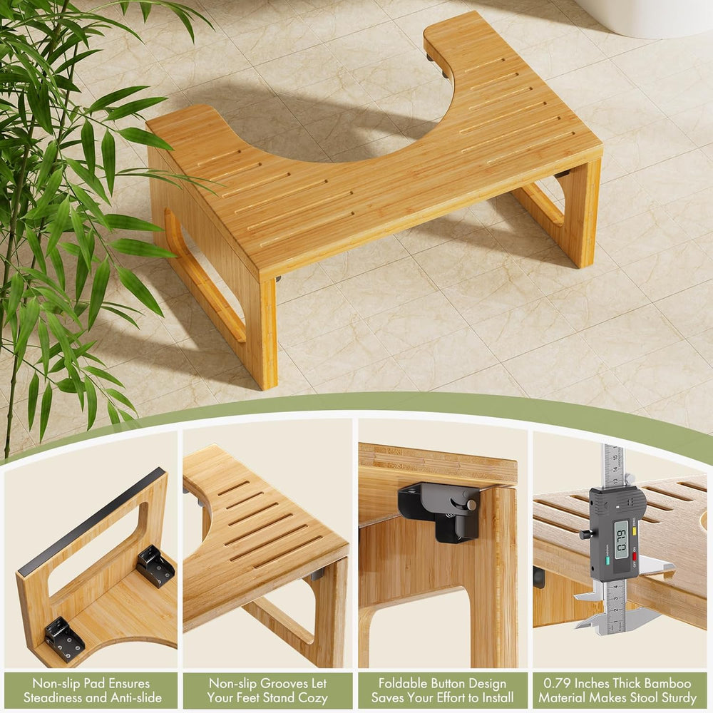 AmazerBath Collapsible Bamboo Toilet Stool for Bathroom