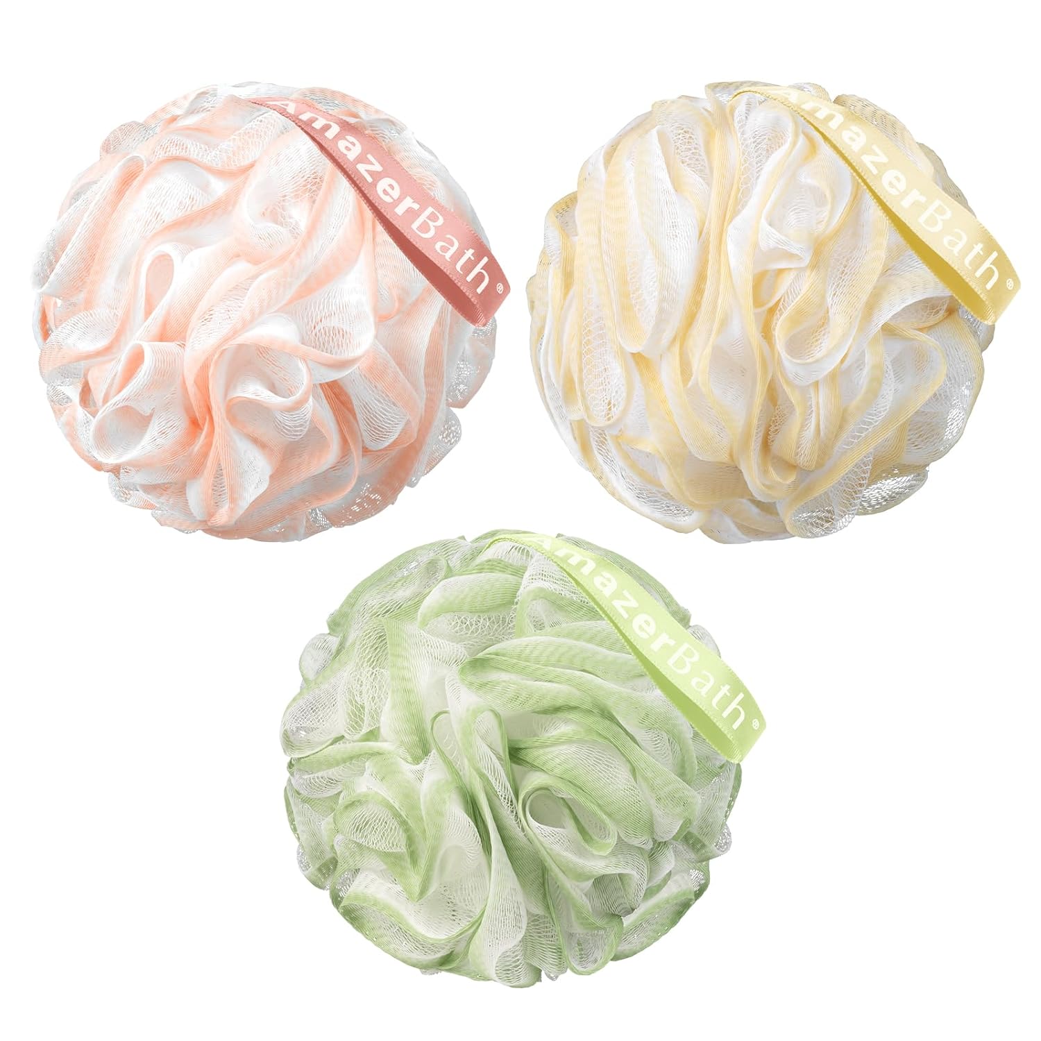 AmazerBath Colorful Shower Loofah Bath Sponge, Set of 3