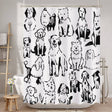 Shower curtain with black and white dog pattern in a bathroom setting