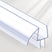 Clear plastic seamless glass door seal strip with a U-shaped profile on a white background
