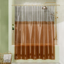 Clear shower curtain with brown gradient in a bathroom setting