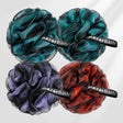 Four bath poufs in green, red, blue, and black with 'nazerBath' branding on a white background.