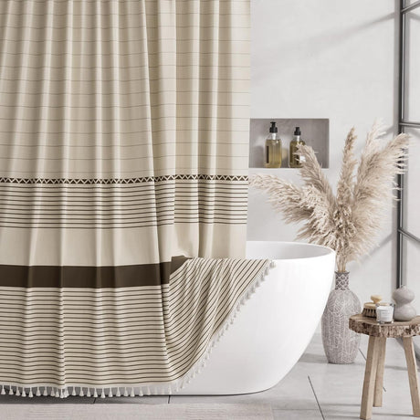 Farmhouse Shower Curtain with Tassel Brown