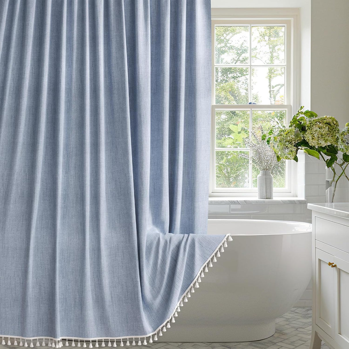 Farmhouse Shower Curtain with Tassel Colorful