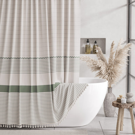 Farmhouse Shower Curtain with Tassel