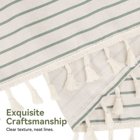 Farmhouse Shower Curtain with Tassel Green