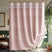 Pink boho shower curtain with lace top in a bathroom setting