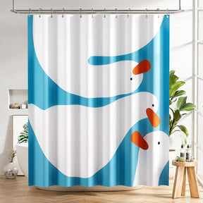 Funny Goose Shower Curtain with 12 Rings shown as the main product view.