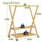Wooden storage rack with dimensions labeled on a white background