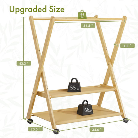 Wooden storage rack with dimensions labeled on a white background