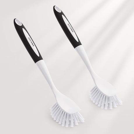 AmazerBath Black-Black long-handle kitchen dish brushes, set of 2, on a clean background.