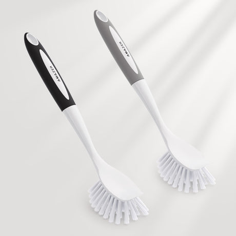 AmazerBath Black-Grey long-handle kitchen dish brushes, set of 2, on a clean background.