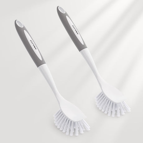 AmazerBath Grey-Grey long-handle kitchen dish brushes, set of 2, on a clean background.